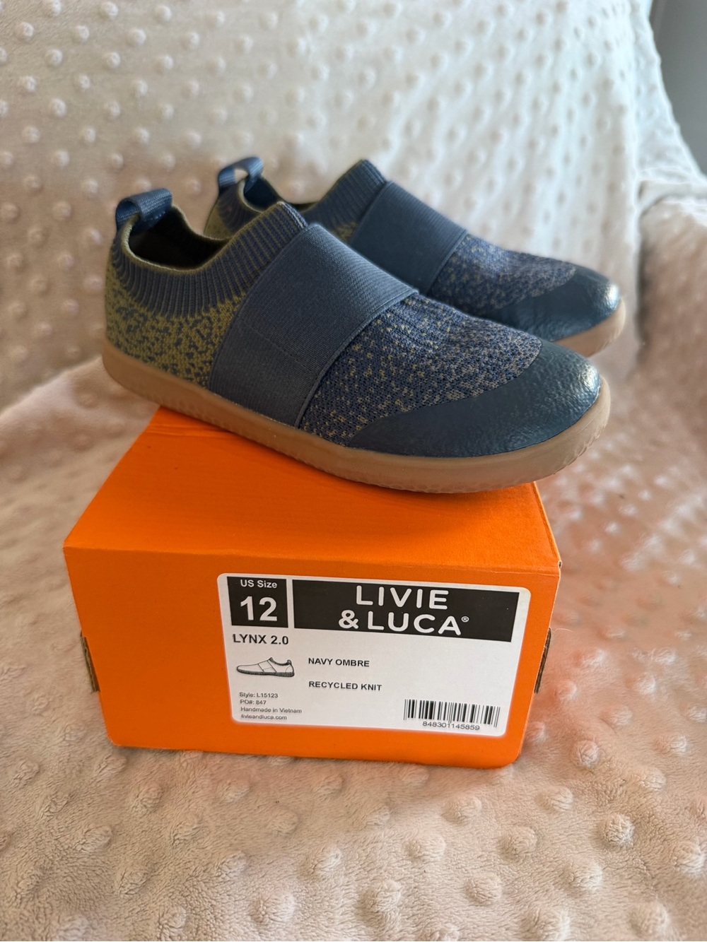 Livie & Luca Navy and Tan Knit Slip-On Sneakers